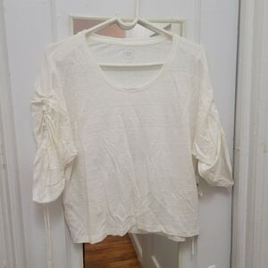 GAP Cream Linen Blouse  Ruched Sleeves‎ NWT Cottagecore Lagenlook Boho Coastal